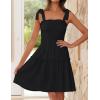 imageZESICA Womens 2025 Summer Spaghetti Strap Sleeveless Square Neck Ruffle A Line Swing Mini DressBlack