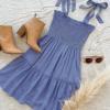 imageZESICA Womens 2025 Summer Spaghetti Strap Sleeveless Square Neck Ruffle A Line Swing Mini DressDustyblue