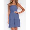 imageZESICA Womens 2025 Summer Spaghetti Strap Sleeveless Square Neck Ruffle A Line Swing Mini DressDustyblue