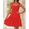 imageZESICA Womens 2025 Summer Spaghetti Strap Sleeveless Square Neck Ruffle A Line Swing Mini DressFirered