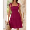 imageZESICA Womens 2025 Summer Spaghetti Strap Sleeveless Square Neck Ruffle A Line Swing Mini DressFuchsia