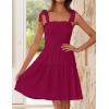 imageZESICA Womens 2025 Summer Spaghetti Strap Sleeveless Square Neck Ruffle A Line Swing Mini DressFuchsia