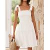 imageZESICA Womens 2025 Summer Spaghetti Strap Sleeveless Square Neck Ruffle A Line Swing Mini DressIvory