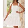 imageZESICA Womens 2025 Summer Spaghetti Strap Sleeveless Square Neck Ruffle A Line Swing Mini DressIvory