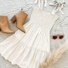 imageZESICA Womens 2025 Summer Spaghetti Strap Sleeveless Square Neck Ruffle A Line Swing Mini DressIvory