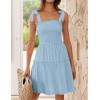 imageZESICA Womens 2025 Summer Spaghetti Strap Sleeveless Square Neck Ruffle A Line Swing Mini DressLightblue
