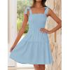 imageZESICA Womens 2025 Summer Spaghetti Strap Sleeveless Square Neck Ruffle A Line Swing Mini DressLightblue