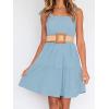 imageZESICA Womens 2025 Summer Spaghetti Strap Sleeveless Square Neck Ruffle A Line Swing Mini DressLightblue