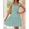 imageZESICA Womens 2025 Summer Spaghetti Strap Sleeveless Square Neck Ruffle A Line Swing Mini DressLightgreen