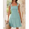imageZESICA Womens 2025 Summer Spaghetti Strap Sleeveless Square Neck Ruffle A Line Swing Mini DressLightgreen