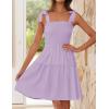 imageZESICA Womens 2025 Summer Spaghetti Strap Sleeveless Square Neck Ruffle A Line Swing Mini DressLightpurple