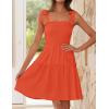imageZESICA Womens 2025 Summer Spaghetti Strap Sleeveless Square Neck Ruffle A Line Swing Mini DressOrange