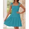 imageZESICA Womens 2025 Summer Spaghetti Strap Sleeveless Square Neck Ruffle A Line Swing Mini DressPeacock