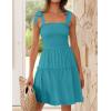 imageZESICA Womens 2025 Summer Spaghetti Strap Sleeveless Square Neck Ruffle A Line Swing Mini DressPeacock