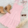 imageZESICA Womens 2025 Summer Spaghetti Strap Sleeveless Square Neck Ruffle A Line Swing Mini DressPink