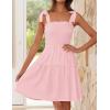 imageZESICA Womens 2025 Summer Spaghetti Strap Sleeveless Square Neck Ruffle A Line Swing Mini DressPink