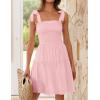 imageZESICA Womens 2025 Summer Spaghetti Strap Sleeveless Square Neck Ruffle A Line Swing Mini DressPink