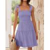 imageZESICA Womens 2025 Summer Spaghetti Strap Sleeveless Square Neck Ruffle A Line Swing Mini DressPurple