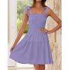 imageZESICA Womens 2025 Summer Spaghetti Strap Sleeveless Square Neck Ruffle A Line Swing Mini DressPurple