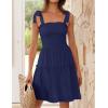 imageZESICA Womens 2025 Summer Spaghetti Strap Sleeveless Square Neck Ruffle A Line Swing Mini DressRoyalblue