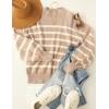 imageZESICA Womens Fall Fashion Turtleneck Long Sleeve Striped Ribbed Knit Loose Pullover Sweater TopsAlmond