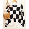 imageZESICA Womens Fall Fashion Turtleneck Long Sleeve Striped Ribbed Knit Loose Pullover Sweater TopsBlackplaid
