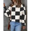 imageZESICA Womens Fall Fashion Turtleneck Long Sleeve Striped Ribbed Knit Loose Pullover Sweater TopsBlackplaid