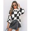 imageZESICA Womens Fall Fashion Turtleneck Long Sleeve Striped Ribbed Knit Loose Pullover Sweater TopsBlackplaid