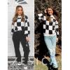 imageZESICA Womens Fall Fashion Turtleneck Long Sleeve Striped Ribbed Knit Loose Pullover Sweater TopsBlackplaid