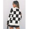 imageZESICA Womens Fall Fashion Turtleneck Long Sleeve Striped Ribbed Knit Loose Pullover Sweater TopsBlackplaid