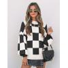 imageZESICA Womens Fall Fashion Turtleneck Long Sleeve Striped Ribbed Knit Loose Pullover Sweater TopsBlackplaid