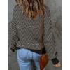 imageZESICA Womens Fall Fashion Turtleneck Long Sleeve Striped Ribbed Knit Loose Pullover Sweater TopsBrownstripe