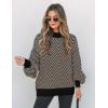 imageZESICA Womens Fall Fashion Turtleneck Long Sleeve Striped Ribbed Knit Loose Pullover Sweater TopsBrownstripe