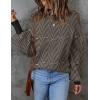 imageZESICA Womens Fall Fashion Turtleneck Long Sleeve Striped Ribbed Knit Loose Pullover Sweater TopsBrownstripe