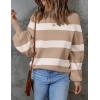 imageZESICA Womens Fall Fashion Turtleneck Long Sleeve Striped Ribbed Knit Loose Pullover Sweater TopsCamel