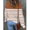 imageZESICA Womens Fall Fashion Turtleneck Long Sleeve Striped Ribbed Knit Loose Pullover Sweater TopsCaramel