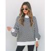 imageZESICA Womens Fall Fashion Turtleneck Long Sleeve Striped Ribbed Knit Loose Pullover Sweater TopsCarbon