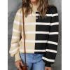 imageZESICA Womens Fall Fashion Turtleneck Long Sleeve Striped Ribbed Knit Loose Pullover Sweater TopsCream