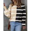 imageZESICA Womens Fall Fashion Turtleneck Long Sleeve Striped Ribbed Knit Loose Pullover Sweater TopsCream
