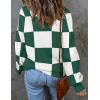 imageZESICA Womens Fall Fashion Turtleneck Long Sleeve Striped Ribbed Knit Loose Pullover Sweater TopsDarkgreenplaid