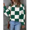 imageZESICA Womens Fall Fashion Turtleneck Long Sleeve Striped Ribbed Knit Loose Pullover Sweater TopsDarkgreenplaid
