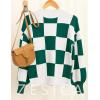 imageZESICA Womens Fall Fashion Turtleneck Long Sleeve Striped Ribbed Knit Loose Pullover Sweater TopsDarkgreenplaid