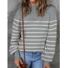imageZESICA Womens Fall Fashion Turtleneck Long Sleeve Striped Ribbed Knit Loose Pullover Sweater TopsGrey