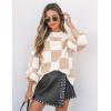 imageZESICA Womens Fall Fashion Turtleneck Long Sleeve Striped Ribbed Knit Loose Pullover Sweater TopsKhakiplaid