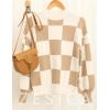 imageZESICA Womens Fall Fashion Turtleneck Long Sleeve Striped Ribbed Knit Loose Pullover Sweater TopsKhakiplaid