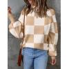 imageZESICA Womens Fall Fashion Turtleneck Long Sleeve Striped Ribbed Knit Loose Pullover Sweater TopsKhakiplaid