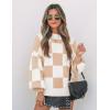 imageZESICA Womens Fall Fashion Turtleneck Long Sleeve Striped Ribbed Knit Loose Pullover Sweater TopsKhakiplaid