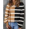 imageZESICA Womens Fall Fashion Turtleneck Long Sleeve Striped Ribbed Knit Loose Pullover Sweater TopsLightkhaki