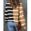 imageZESICA Womens Fall Fashion Turtleneck Long Sleeve Striped Ribbed Knit Loose Pullover Sweater TopsLightkhaki