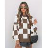 imageZESICA Womens Fall Fashion Turtleneck Long Sleeve Striped Ribbed Knit Loose Pullover Sweater TopsMocha